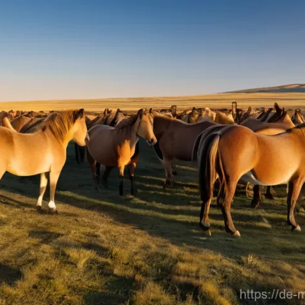 몽골 초원의 야생 동물 관찰 - **Prompt: Majestic Przewalski's Horses at Dawn in the Mongolian Steppe**
"A wide-angle, breathta...