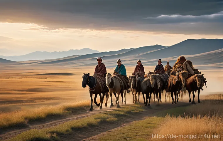 몽골의 전통적 경제 구조 - **Prompt:** A heartwarming and authentic scene inside a traditional Mongolian Ger, illuminated by so...