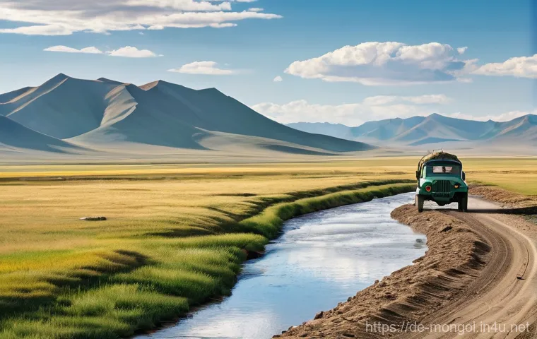 몽골 여행 시 교통편 옵션 - **Image Prompt: Aboard the Trans-Mongolian Express**
    A warm and inviting scene inside a "soft sl...