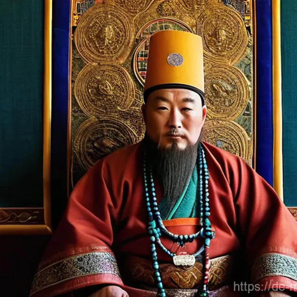 몽골 독립운동가 이야기 - **Bogd Khan in his Palace:**
A dignified, regal portrait of Bogd Khan, the 8th Jebtsundamba Khut...