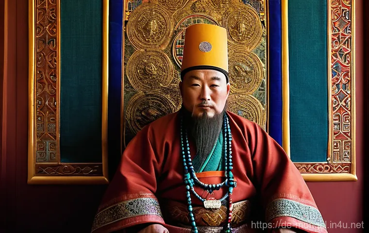 몽골 독립운동가 이야기 - **Bogd Khan in his Palace:**
    A dignified, regal portrait of Bogd Khan, the 8th Jebtsundamba Khut...