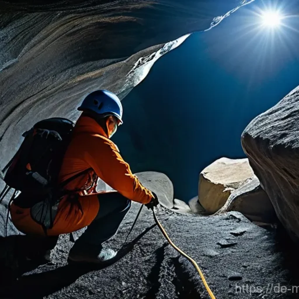 몽골 동굴 탐험 - **Prompt:** A brave adventurer, fully equipped with professional caving gear, including a helmet wit...