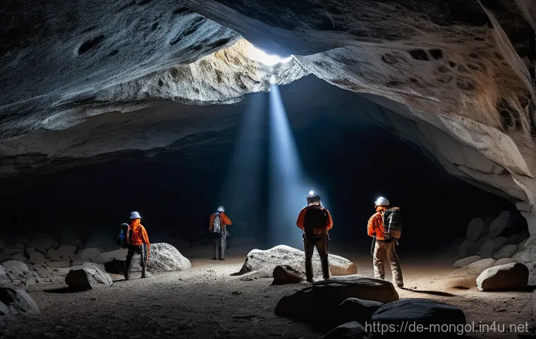 몽골 동굴 탐험 - **Prompt:** A brave adventurer, fully equipped with professional caving gear, including a helmet wit... 몽골 동굴 탐험 - **Prompt:** A brave adventurer, fully equipped with professional caving gear, including a helmet wit...