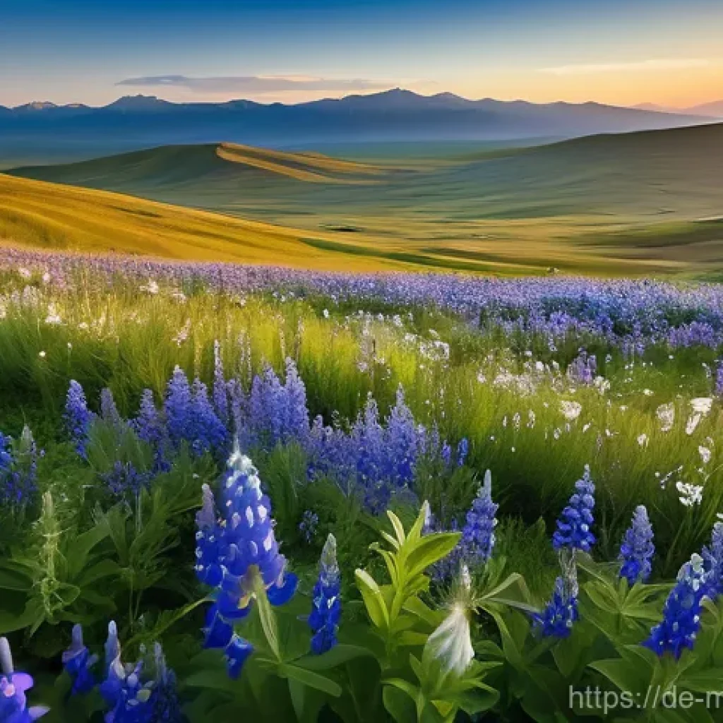 몽골의 자생 식물 - A breathtaking panoramic view of the Mongolian steppe in full bloom during late spring to early summ...