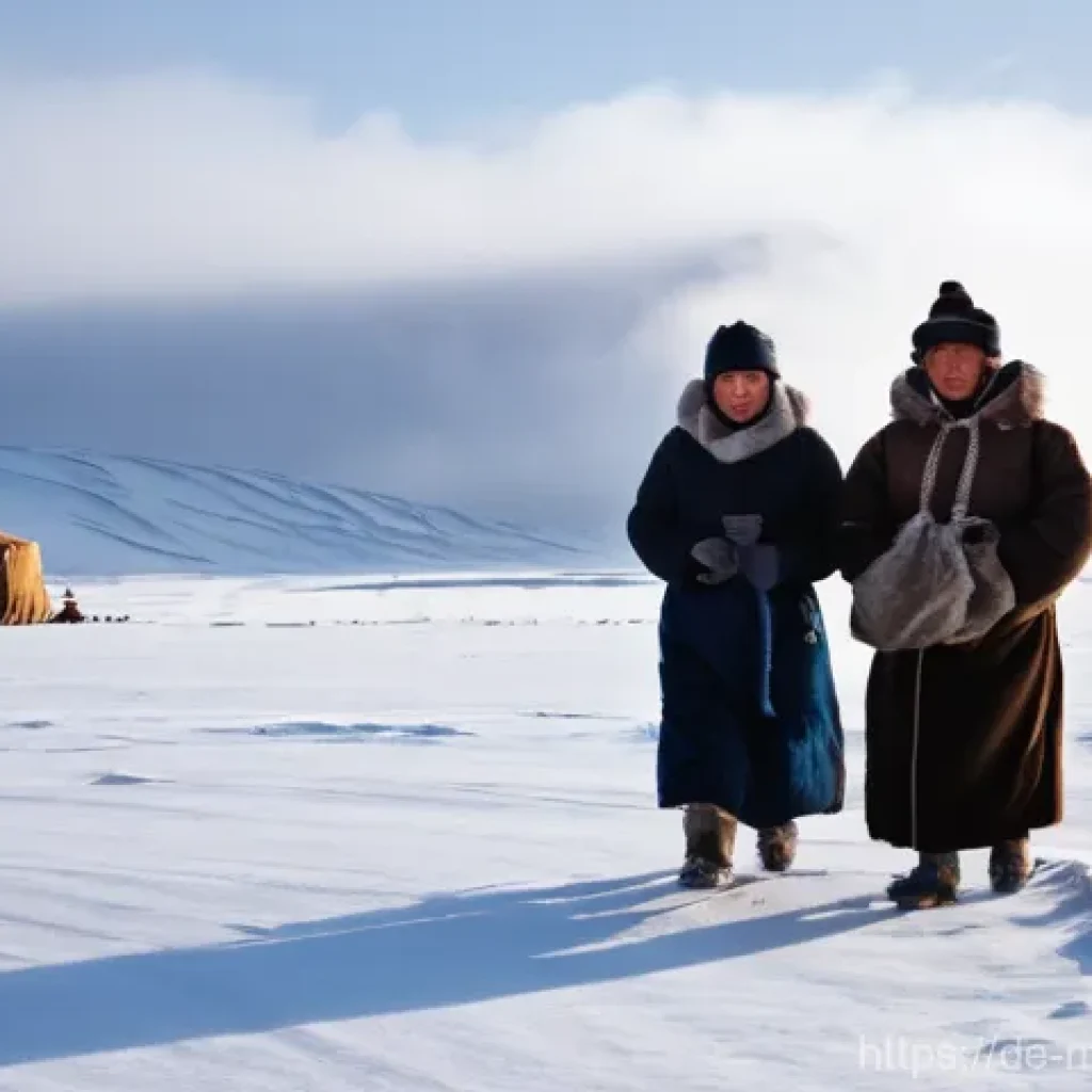 몽골에서의 자연과 인간 관계 - **Prompt:** "A poignant and powerful image of a Mongolian nomadic family—a mother, father, and their...