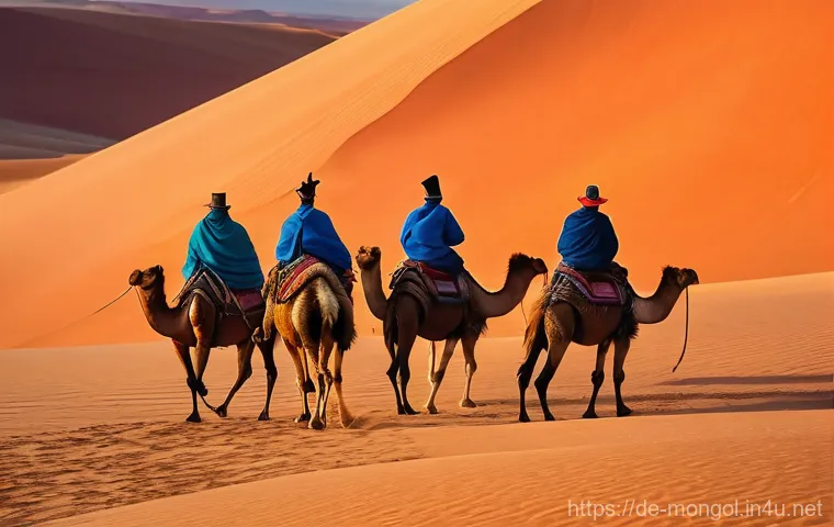 몽골 여행자의 추천 코스 - **"Golden Hour over the Gobi Desert Flaming Cliffs with Camel Riders"**
    A breathtaking panoramic...