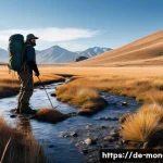 Home 21 몽골 대초원에서의 서바이벌 - A rugged survival scene set in the vast Mongolian steppe under a clear blue sky, featuring a lone ad...